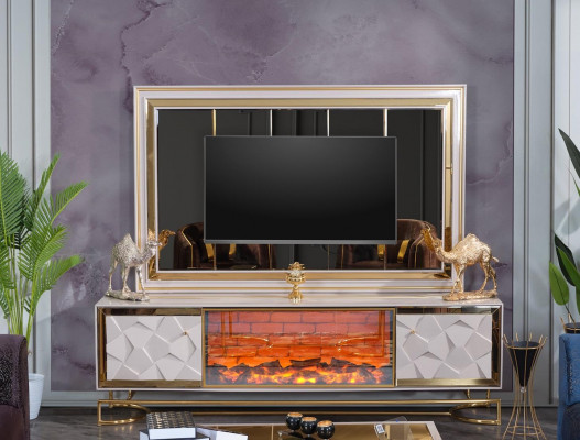 Dekorative Kamäin Wunnzëmmermauer TV-Kommode an engem elegante Premium-Edelstahl-Design
