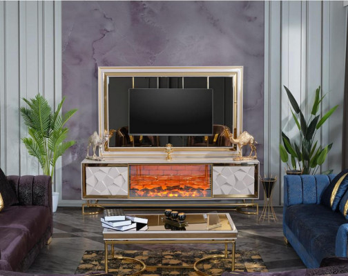 Dekorative Kamäin Wunnzëmmermauer TV-Kommode an engem elegante Premium-Edelstahl-Design