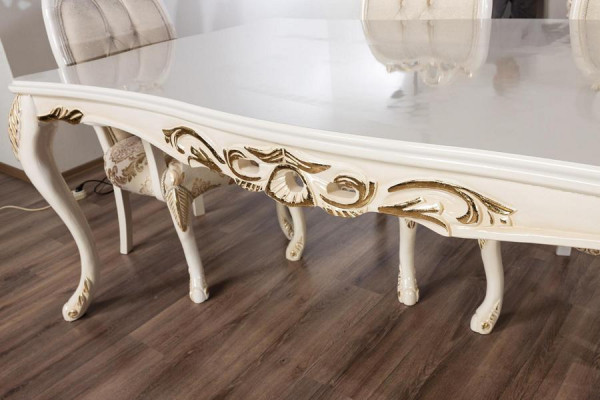 Klasseschen Iessdësch Beige Design Dësch Holz Dëscher Miwwelen Wunnzëmmer