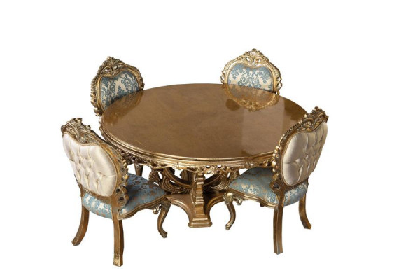 Gëllene Barock Iessdësch Ronnen Dësch Ronn Iessdëscher Holz Dëscher 173cm