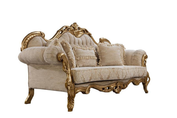 Chesterfield-Couch an Fotell a Beige am héichwäertegen Luxusdesign