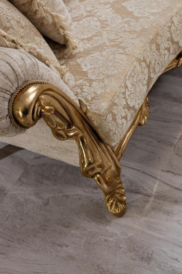 Chesterfield-Couch an Fotell a Beige am héichwäertegen Luxusdesign
