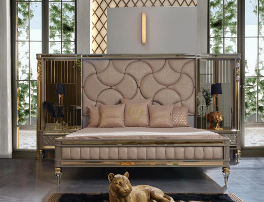 Designer-Schlofset Duebelbett Nuetstëscher Kommode mat Prämienspiegel