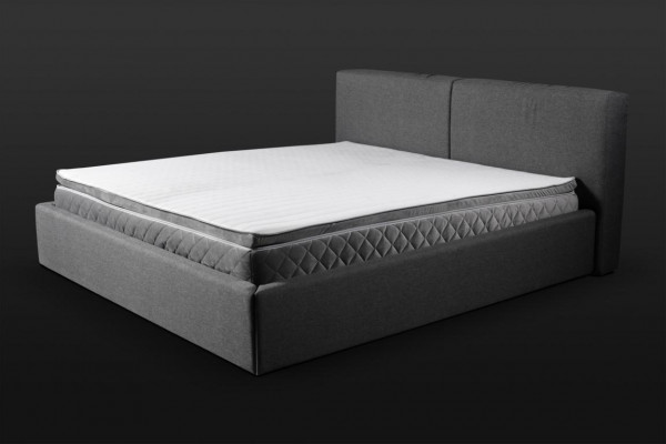 Grou Bett mat Duebelsstall Fir Këssen Bettkëscht Design Elegant Stoffbett