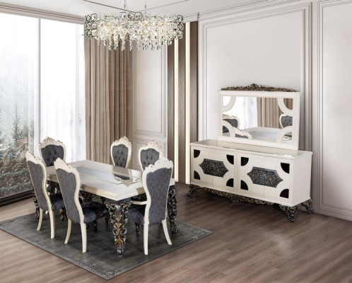 Luxus-Iesszëmmergrupp Grupp 6 Still Iessdësch Sideboard Iesszëmmer-Set 9-Deeler.