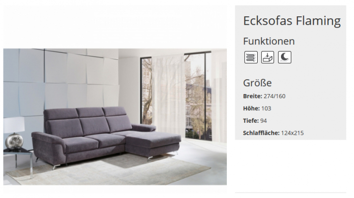 Schlofssofa Sofa Polster Funktions Wunnzëmmer Eckssofa Textilsëtz Garnituur