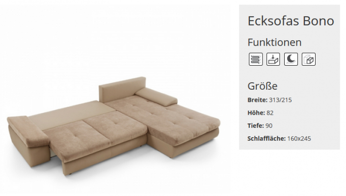 Schlofssofa Canapé Polster Eckcanapé Stoff Sëtz Garnitur Funktiouns Canapé Wohnzëmmer