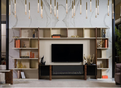 Wunnzëmmerwänn TV Wand Holz Modern Stil Regal Wunnzëmmer Miwwelen Schaf RTV Stänner