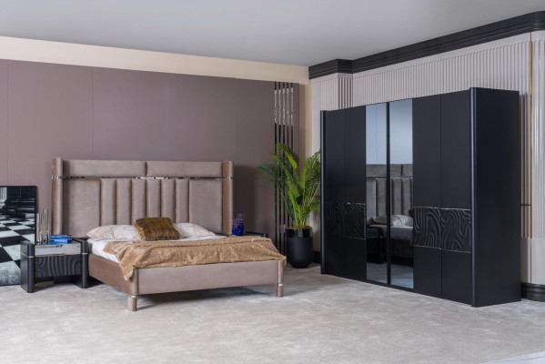 Schlofzëmmer Set Komplett Bett + 2x Nuetsdëscher + Kleederschaaf 4tlg.