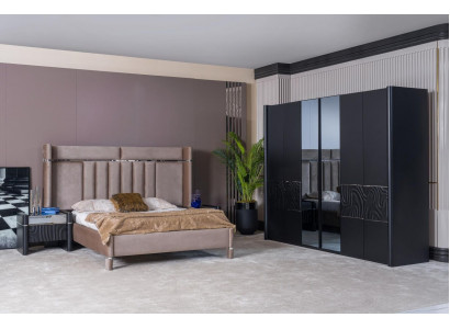 Schlofzëmmer Set Komplett Bett + 2x Nuetsdëscher + Kleederschaaf 4tlg.