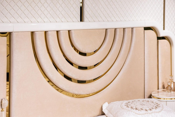 Moderne Schlofkummer Set Bett + 2x Nuetsdëscher Design Miwwelen 3 Deeler Nei