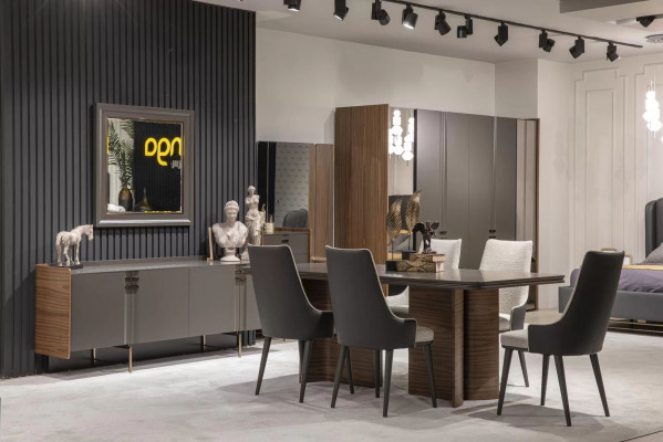 Luxus Iesszëmmer Set Iessdësch 6x Still Sideboard Iessgruppen Iessgarnitur 8 Stéck