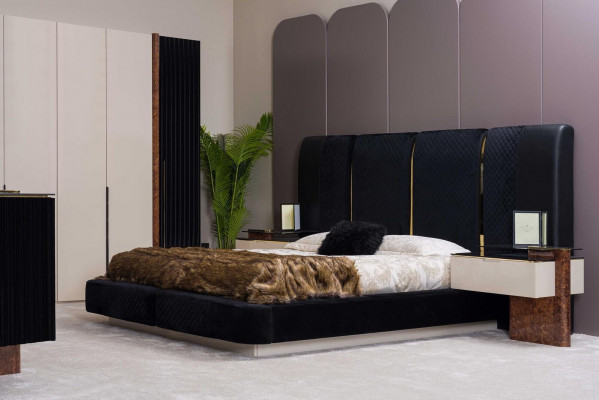 Modern Schlofzëmmer Set Bett 2x Nuetsdëscher Design Miwwel 3 Deeler.