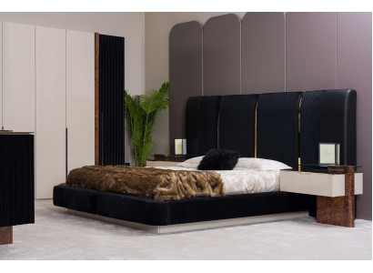 Modern Schlofzëmmer Set Bett 2x Nuetsdëscher Design Miwwel 3 Deeler.