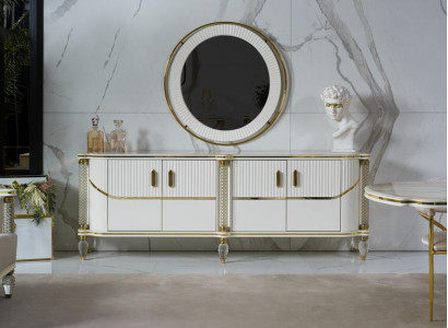 Anrichte Schafschränk Héichglanz Miwwelen Holz Luxus Kommode Sideboard Mat Spigel Luxus