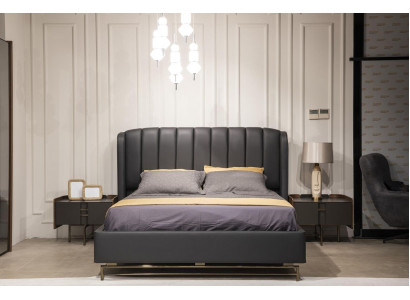 Modern Schlofzëmmer Set Bett + 2x Nuetsdëscher Design Miwwelen 3 Stéck EU