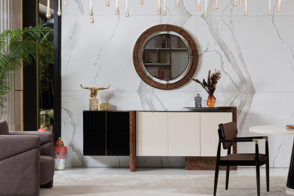 Säitbord Anrichte mat Spigel Luxus Garnitur Kommode Holz Kommoden Klassesch