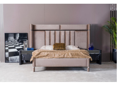 Luxus Schlofkummer Set Bett + 2x Nuetsdëscher Holz Komplett Modern Nei