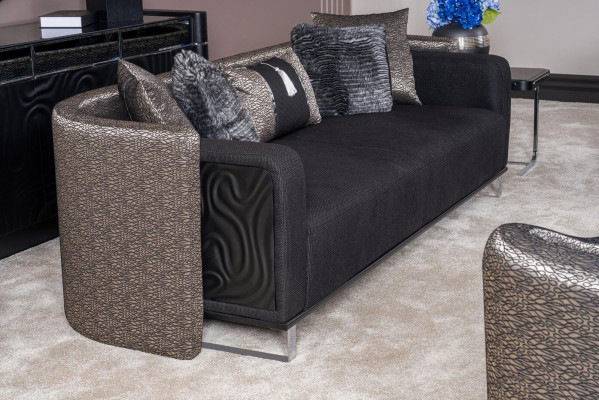 Dräisëtzer 240cm Schwaarz Luxus Couch Sofa Couchen Miwwelen Textil Stoff Samt 3er