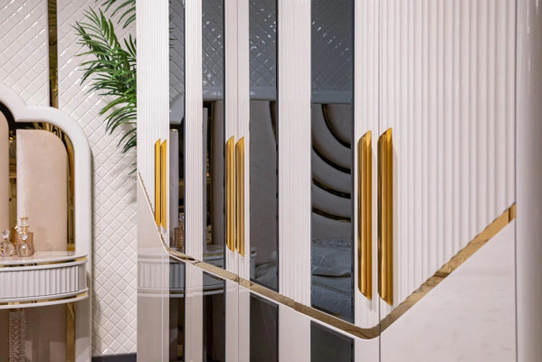 Kleedersschaf Schief Schaf Design Holz Beige Gold Modern Miwwel 270cm