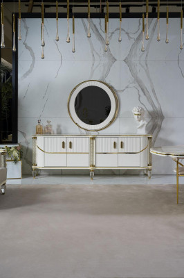 Luxus Iesszëmmer Set Iessdësch + 6x Stullen + Anrichte Iessgruppen Sideboard 8 tlg