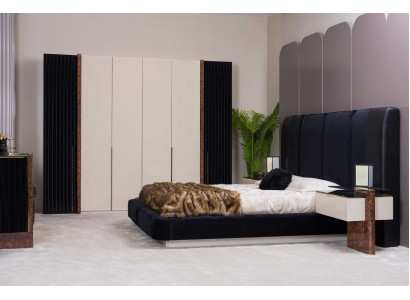 Luxus Schlofkummer Set Bett 2x Nuetsdëscher + Kleederschaf Holz Komplett