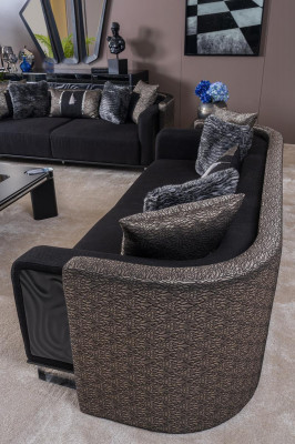 Sitzgrupp 3+3+1 Sëtzer Wunnzëmmer Set Komplett Stoff Sofa Fauteuil Holz Neit