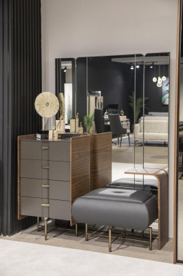 Maquillage Dësch Set Konsole Spigel Schlofkummer Miwwel Design Hocker 2-delig. Nei