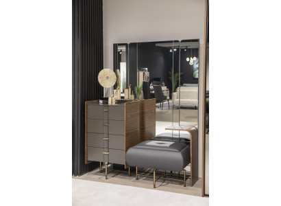 Maquillage Dësch Set Konsole Spigel Schlofkummer Miwwel Design Hocker 2-delig. Nei