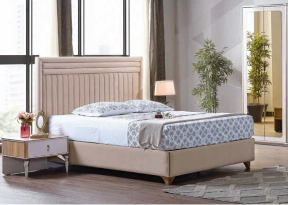Modern Schlofzëmmer Set Bett + 2x Nuetsdëscher Design Miwwelen 3 Deeler. Nei EU
