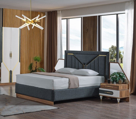 Luxus Schlofkummer Set Bett + 2x Nuetsdësch + Schaf Holz Komplett Nei Modern