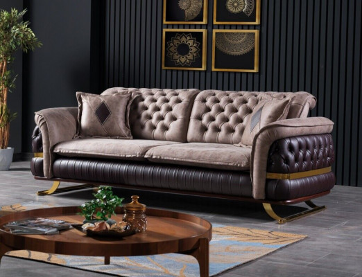 Dräisëtzer Design Canapé 3 Sëtzer Couchen Textil Chesterfield Canapé 3er Stoff Nei