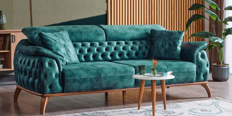 Luxus Chesterfield 3 Sëtz Designer Sofa Couch Polster Couchen Textil Nei
