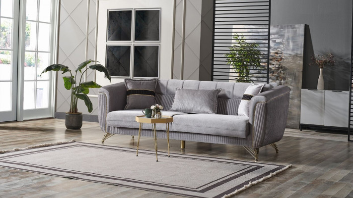 Canapé 3 Sëtzer Stoff Holz Modern Canapé Polster Couch Canapeën Design Luxus Grom.