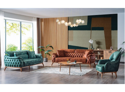 Klassesch Canapé-Set 3+3+1 Sitz Chesterfield Relax Sesselen Miwwelen Canapé