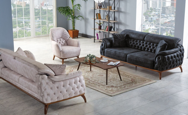 Sofagarnitur 3+3+1 Sëtzer Modern Relax Fotel Chesterfield Modern Stil 3tlg Nei