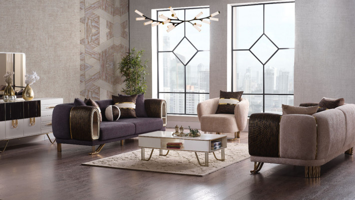 Prestigeträchtegt 3+3+1 Wunnzëmmer Garnitur Wunnzëmmer Set zwou Sofas an e Sëtz nei