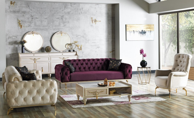 Designer Sofagarnitur 3+3+1 Sëtzplazz Couch Polster Sëtzgrupp Set Chesterfield Nei