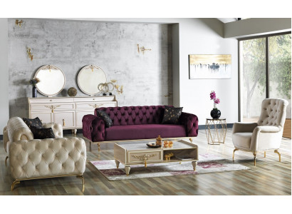 Designer Sofagarnitur 3+3+1 Sëtzplazz Couch Polster Sëtzgrupp Set Chesterfield Nei