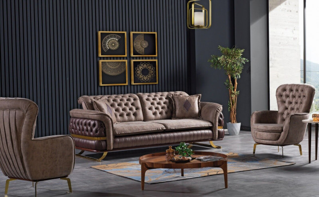 Designer Sofagarnitur 3+3+1 Sëtzplaz Couch Polstersëtz-Set Chesterfield