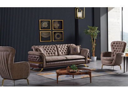 Designer Sofagarnitur 3+3+1 Sëtzplaz Couch Polstersëtz-Set Chesterfield