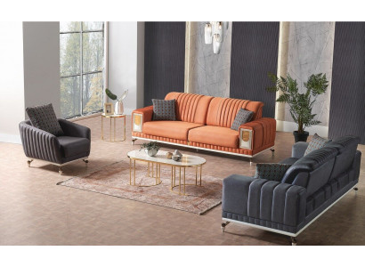 Sofagarnitur 3+3+1 Sëtzer Textil Holz Sofa 3 Sëtzer Modern Fotell Komplett Set