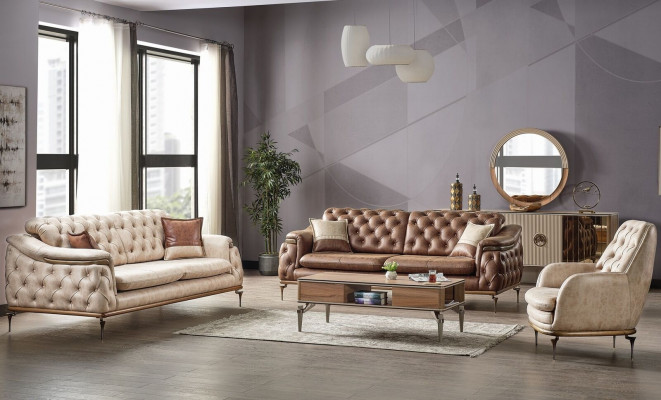 Sofagarnitur 3+3+1 Sëtzer Chesterfield Modern Stil Garnitur Set 3tlg. Canapé Relax Nei