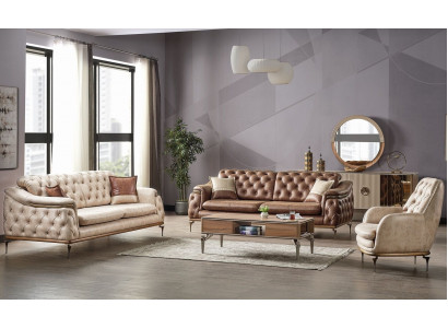 Sofagarnitur 3+3+1 Sëtzer Chesterfield Modern Stil Garnitur Set 3tlg. Canapé Relax Nei