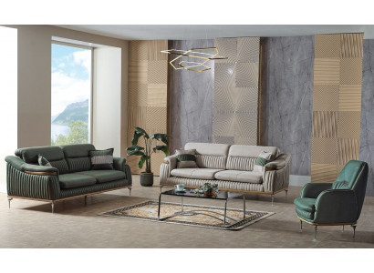 Sofagarnitur 3+3+1 Sëtzer Wunnzëmmer Set Komplett Textil Sofa Fotell Holz EU