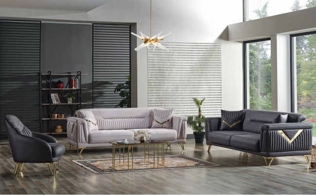 Sofa-Set 3+3+1 Sëtzer Textil Holz Sofa 3 Sëtzer Modern Fauteuil Komplett Set Nei