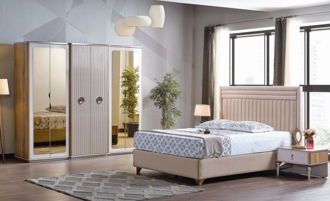 Modern Schlofkummer Set Bett 2x Nuetsdëscher Schaf Nei Luxus