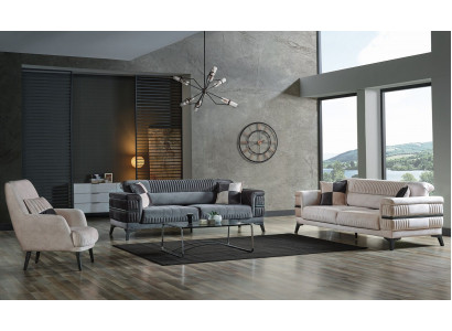 Sofa Garnitur 3+3+1 Holz Wunnzëmmer Luxus Sofa Modern Stoff Nei Komplett