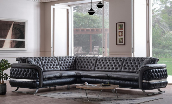 Ecksofa Wunnlandschaft Faarf Schwaarz U Form XXL Sofa Nei Chesterfield Nei