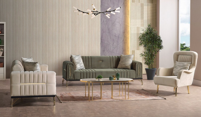 Exklusiv Sofagarnitur Set 3+3+1 3-Teiler 2x Sofa Relaxfauteuil Luxusset